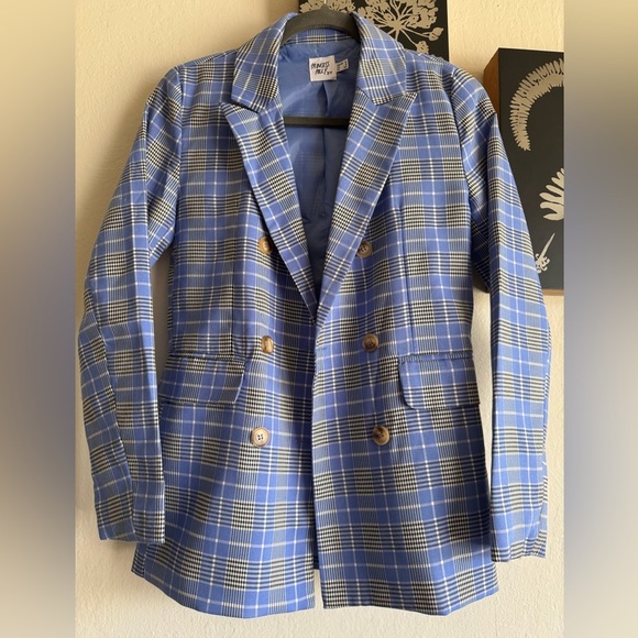 Princess Polly Mrs Nancy Blazer blue check plaid print - Picture 6 of 11
